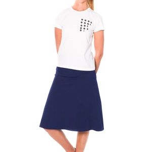 Basic Navy Blue Heavy Weight Cotton Midi Skirt